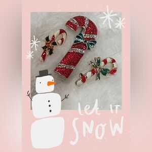 Vintage Festive Candy Cane Brooch Lot 3 Pins